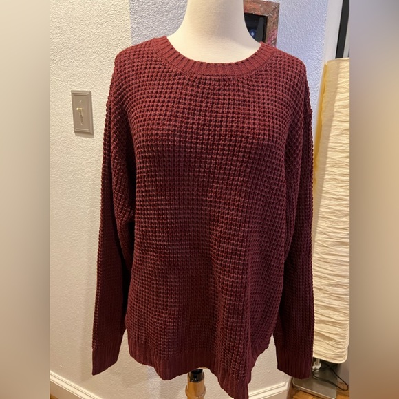 Zenana Burgundy Waffle Knit Sweater - Picture 1 of 3